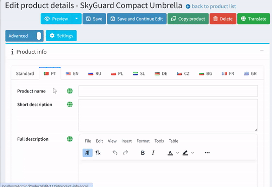 Translate fields with one click